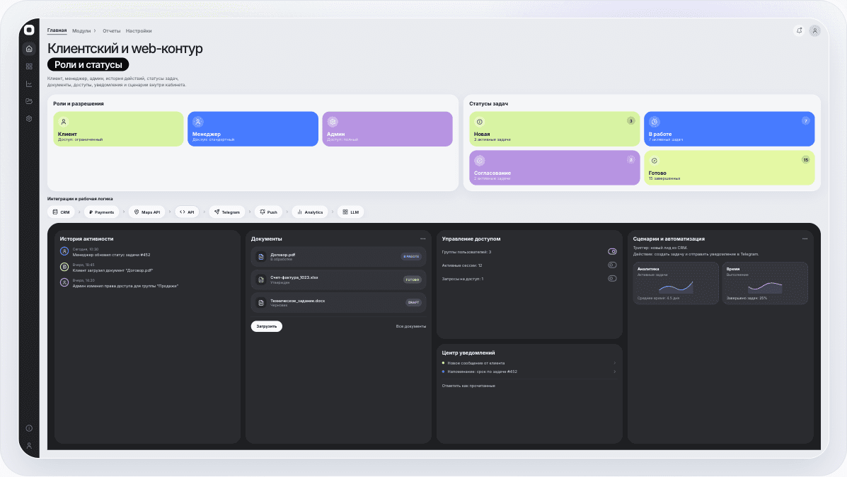 Интерфейс маршрута документов и согласований